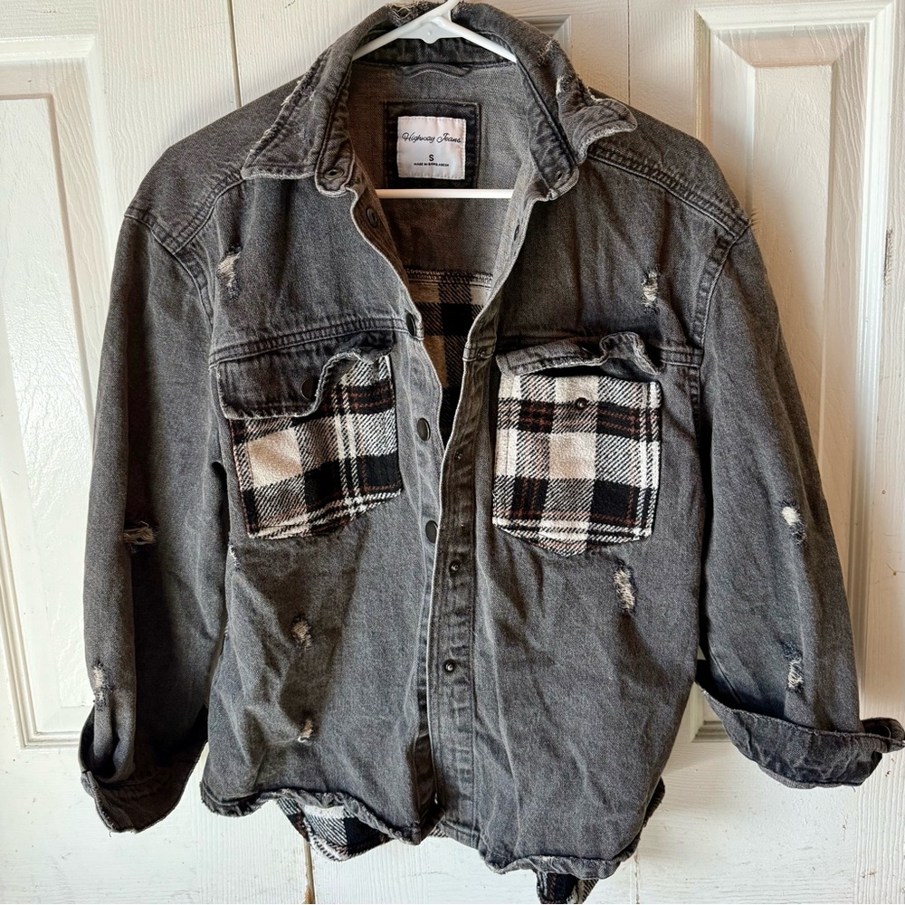 Highway Jeans Gray Distressed Jean Jacket